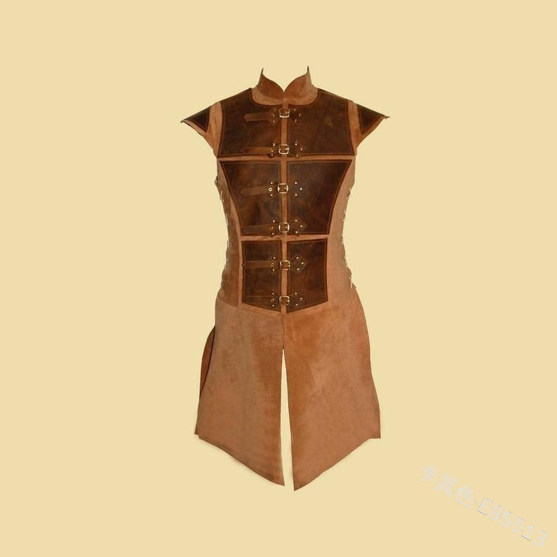 Stand Collar Sleeveless Leather Button Unisex Top Medieval Art