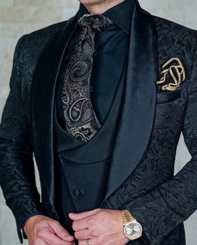 Conjunto de tres piezas de traje de ocio estampado para hombre