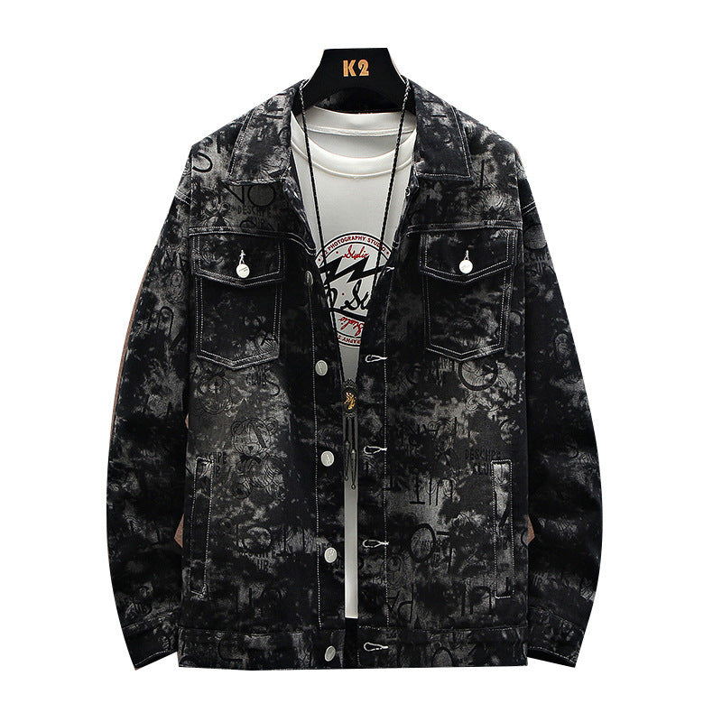 Men's Loose Plus Size Trendy Printed Denim Jacket