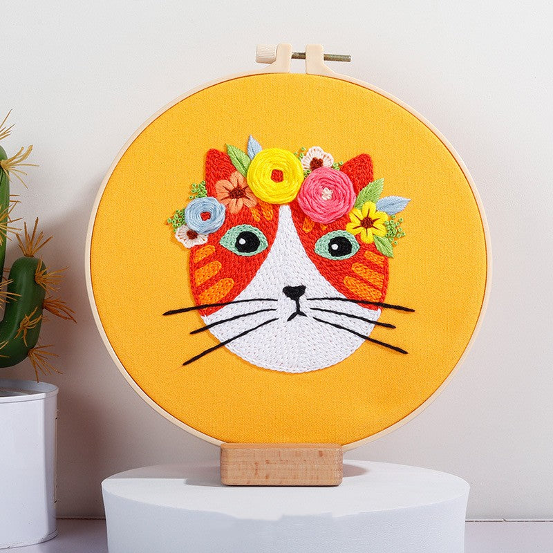 New Original Diy Handmade Embroidery Material Pack European Abstract Cat Animal