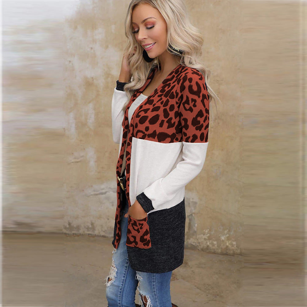 Chaqueta de punto con estampado de leopardo para mujer