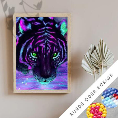 Peinture au diamant d'art de tigre au néon