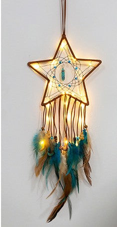 Atrapasueños de plumas de estrella, adorno colgante, campanas de viento de pentagrama, regalo hecho a mano