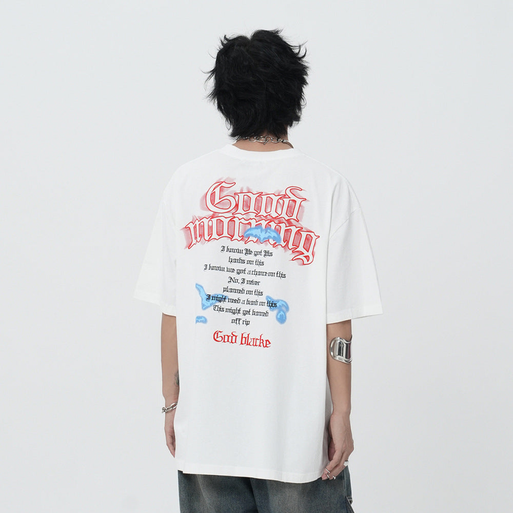 T-shirt à manches courtes lavé et porté avec lettre imprimée Punk Hip Hop pour hommes