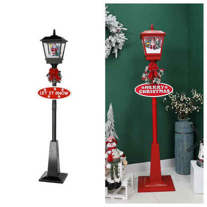 Santa Claus Snowman Christmas Tree Snowing Street Light