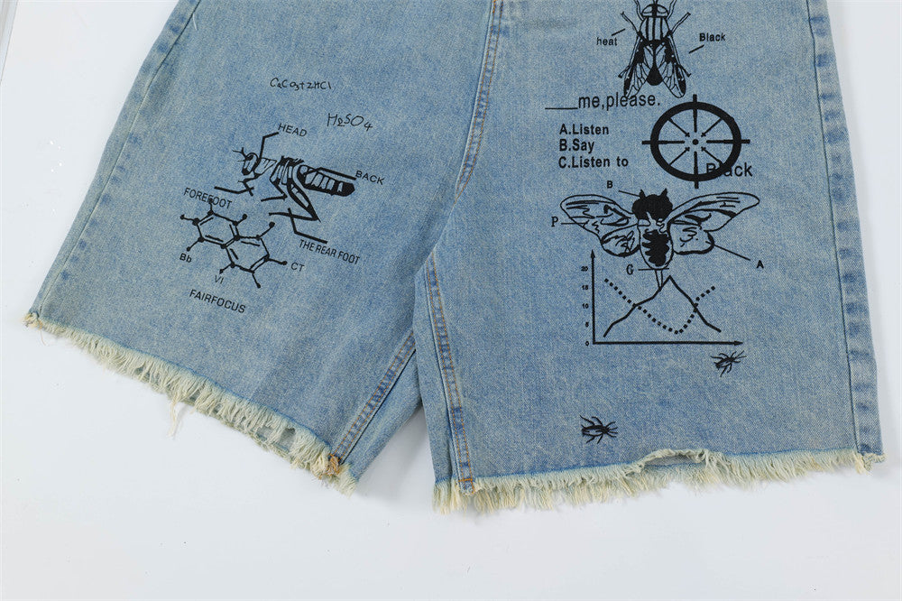 Shorts rectos de mezclilla estampados para hombre