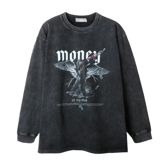 Camiseta de manga larga estampada Money First para hombre