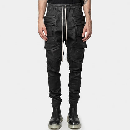 High Street Dark Brush Wax Coated Double Loop Work Pants