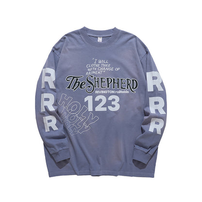 Worn Out Printed Long Sleeve T-shirt Men's Loose