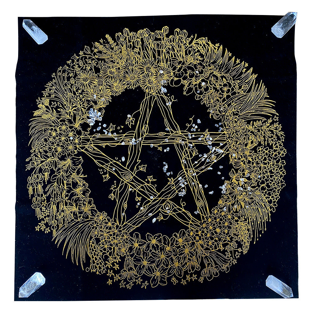 Nappe de tarot en velours épais avec histoire de fleurs en cristal