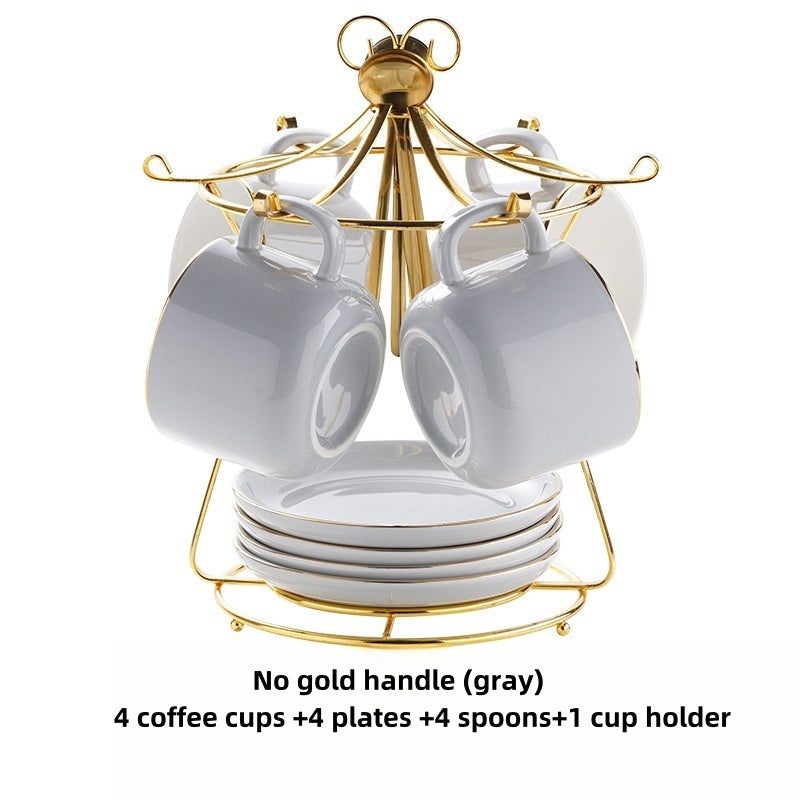 Simple Gold-painted Coffee Cup Suit Luxury Ceramic European-style Latte Art Afternoon Tea With Shelf