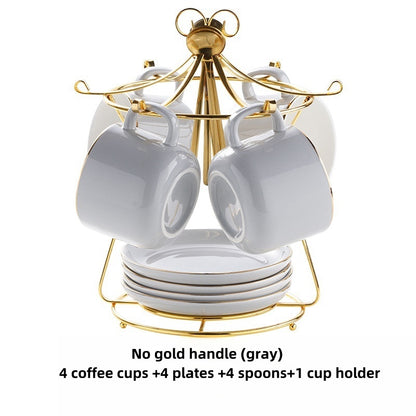 Simple Gold-painted Coffee Cup Suit Luxury Ceramic European-style Latte Art Afternoon Tea With Shelf