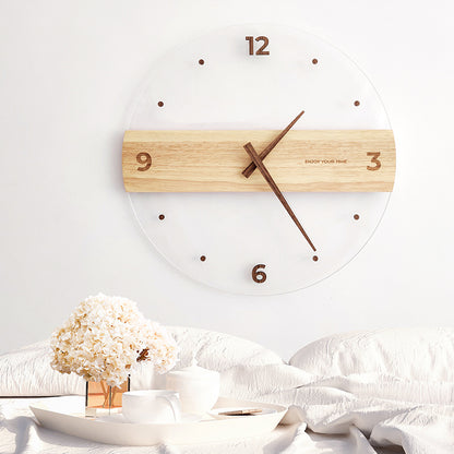 Solid Wood Acrylic Glass Wall Clock Home Living Room Decoration