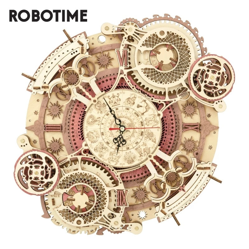 Robotime ROKR Zodiac Reloj de pared 3D rompecabezas de madera modelo ensamblaje juguetes regalos para niños adolescentes LC601 soporte Dropshipping