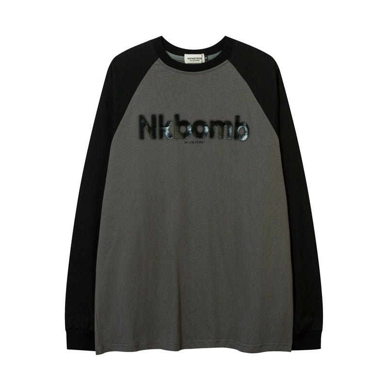 Letter Printed Long Sleeve Men's Autumn Ins Stitching Raglan Sleeve