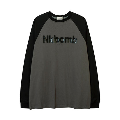 Letter Printed Long Sleeve Men's Autumn Ins Stitching Raglan Sleeve