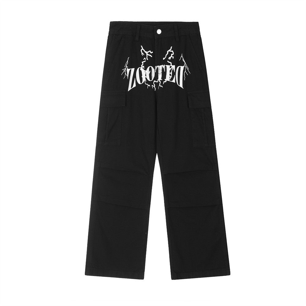 Pantalones casuales rectos con estampado de letras para hombre