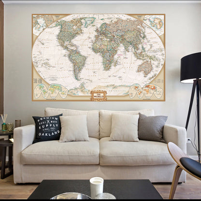 Peinture sur toile de carte du monde Vintage, affiche d'art mural Vintage