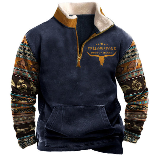 Polo Shirt Hoodie Men's Printed Plus Fleece Stand-up Collar Hoodie