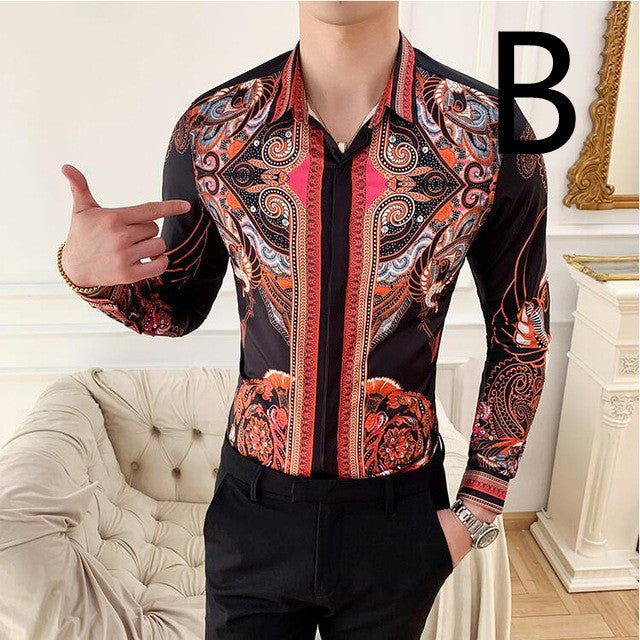 Chemise imprimée Masculina Baroque Slim Party Chemise Homme