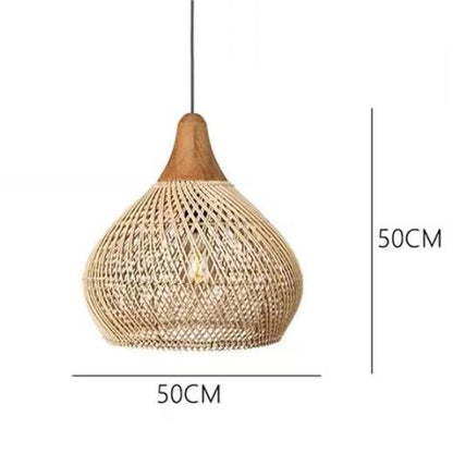 Vintage Living Room Wooden Wind Rattan Woven Chandelier