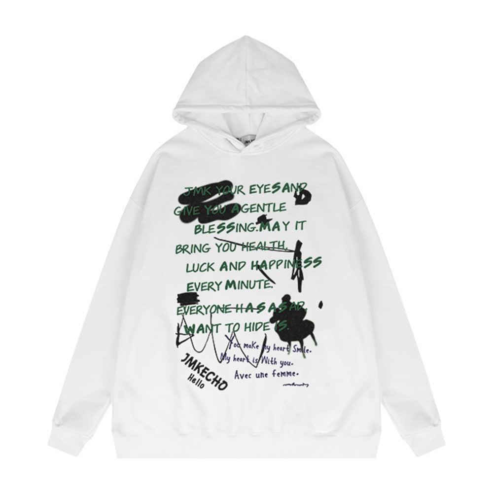 Letter Graffiti Printed Hoodie Male