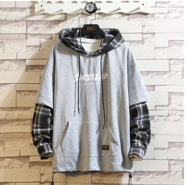 Men's Youth Printed Color Blocking Hole Hooded Long Sleeve Personalized Sweater