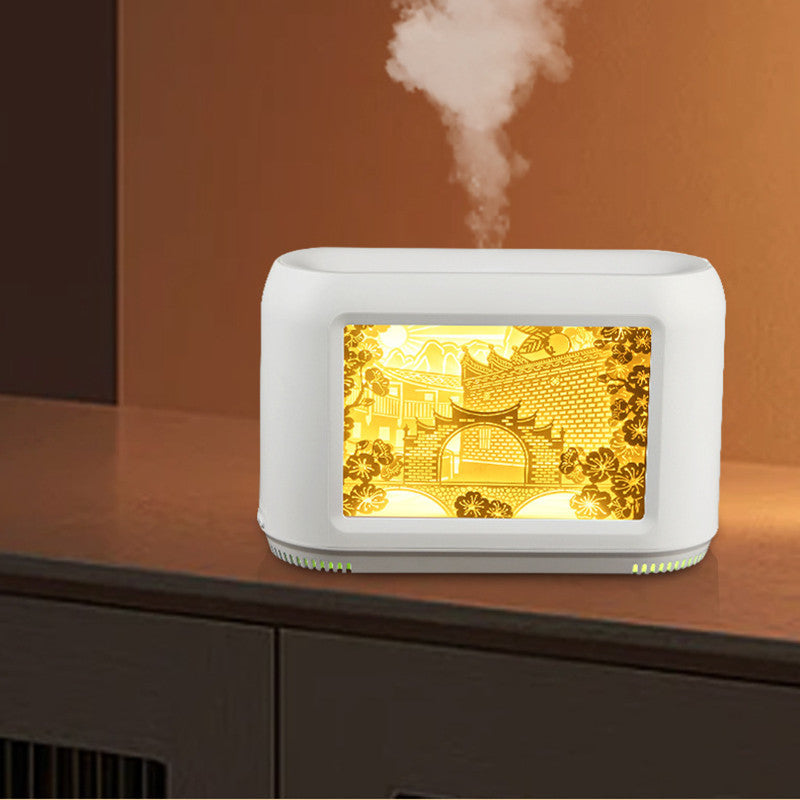 Humidificador con caja de luz cortada en papel, 400 ml, decoración del hogar con niebla intensa