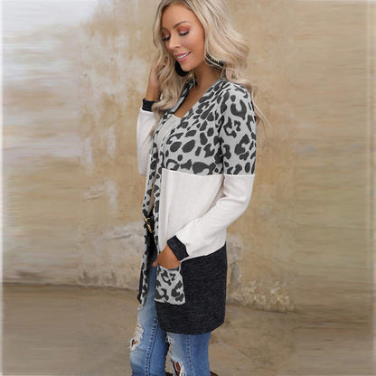 Chaqueta de punto con estampado de leopardo para mujer