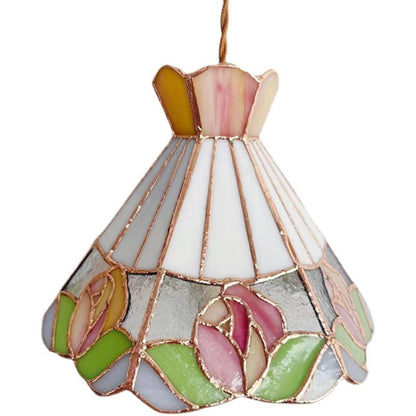 Tea Chestnut French Retro Rose Stained Glass Chandelier