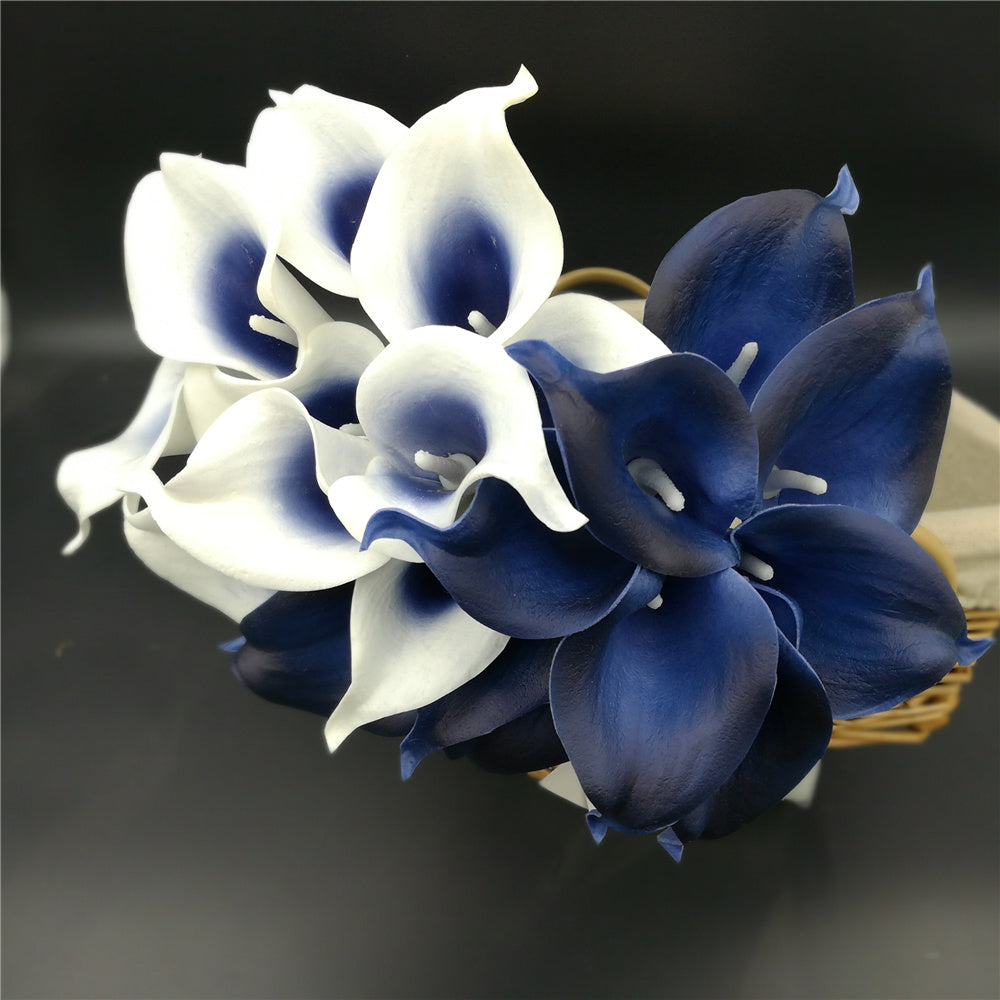 Navy Blue Calla Lilies PU Real Touch Flowers Wedding Decor