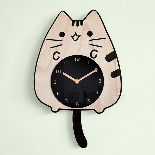 Horloge de dessin animé en bois, décoration de maison, salon, queue de chat