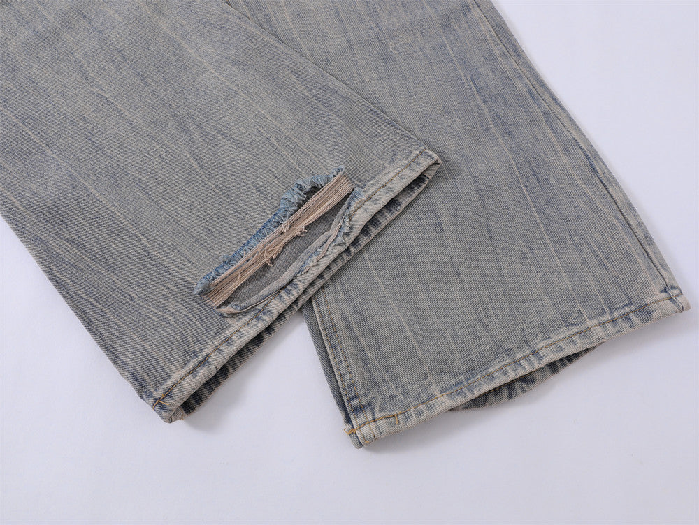 Men's Letter Printed Washed Jeans