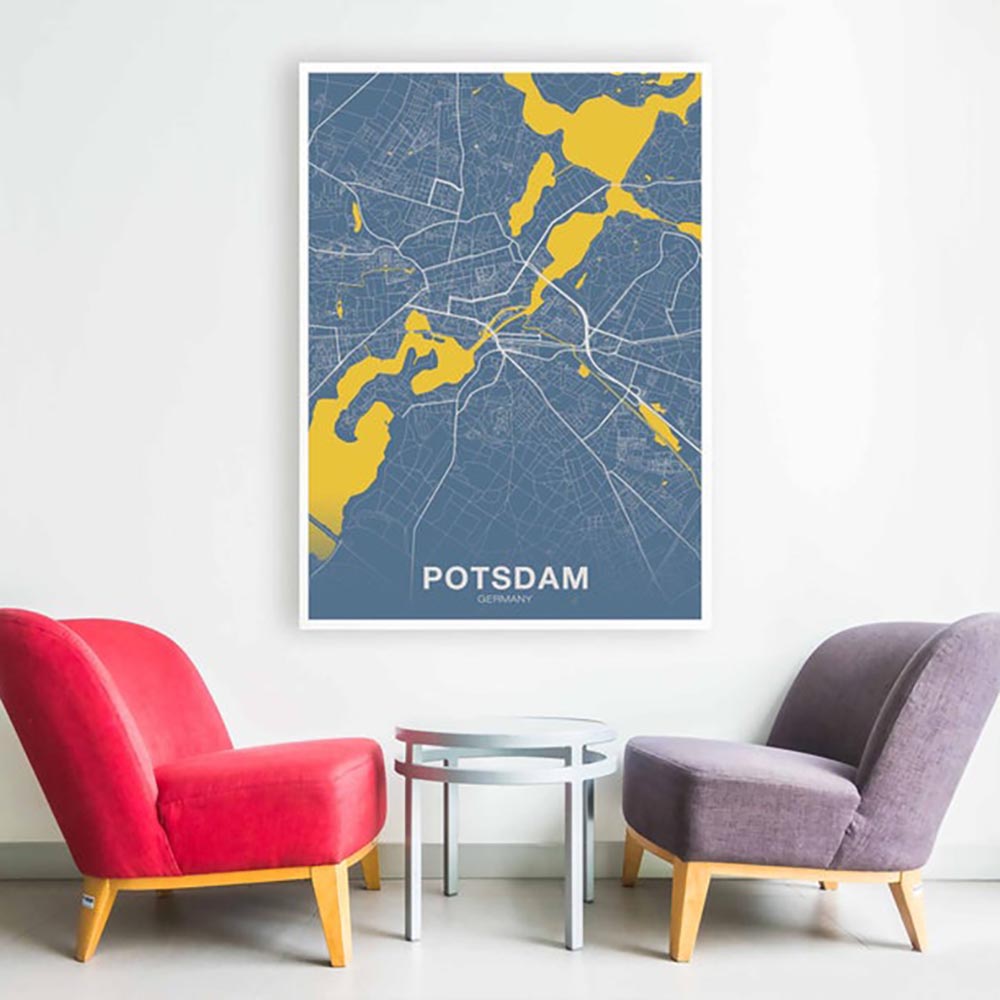 Póster colorido abstracto del mapa del mundo de Potsdam, decoración de pared del hogar, imagen moderna