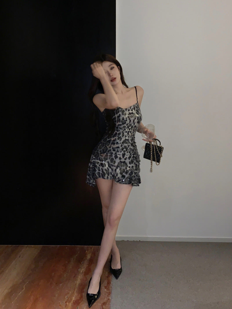 Women's Leopard Print Suspender Dress