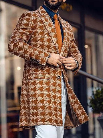 Winter Mid Length Suit Collar Fashionable Printed Men's Coat