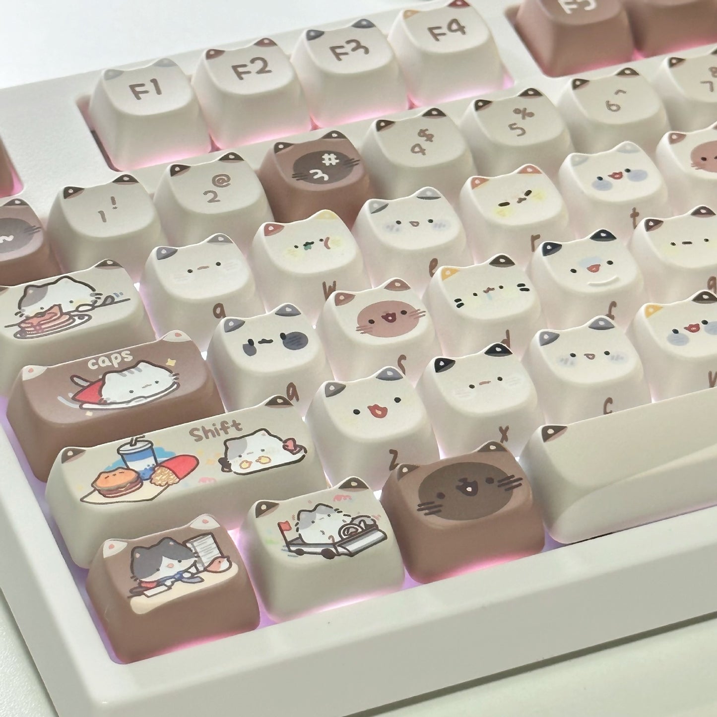 Adecuado para teclado mecánico Mocha Cat Coffee Key Cap Kit