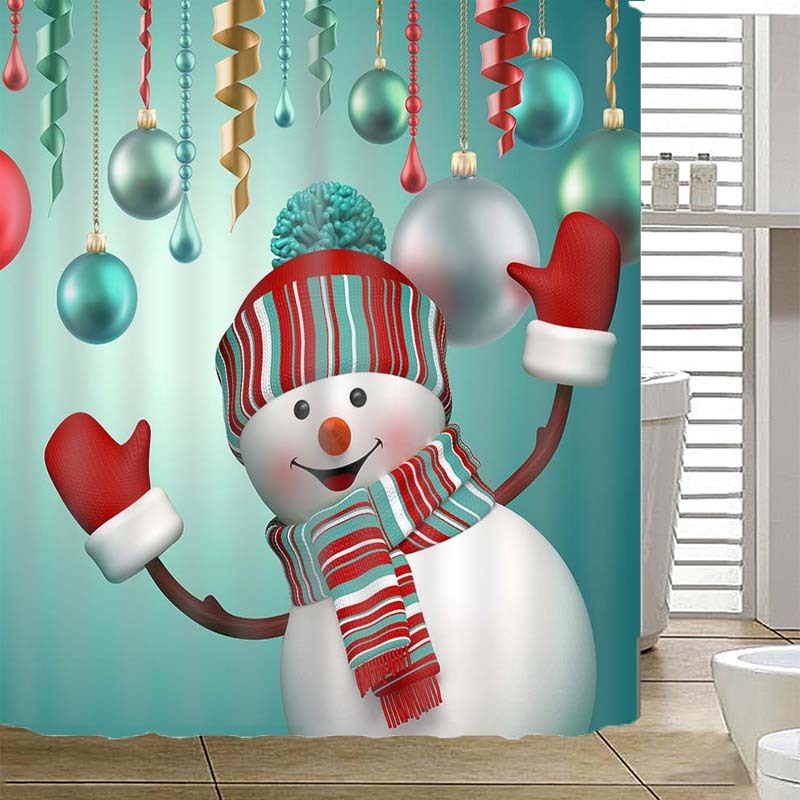 Rideau de douche imperméable imprimé bonhomme de neige de noël 3D, décor de salle de bain