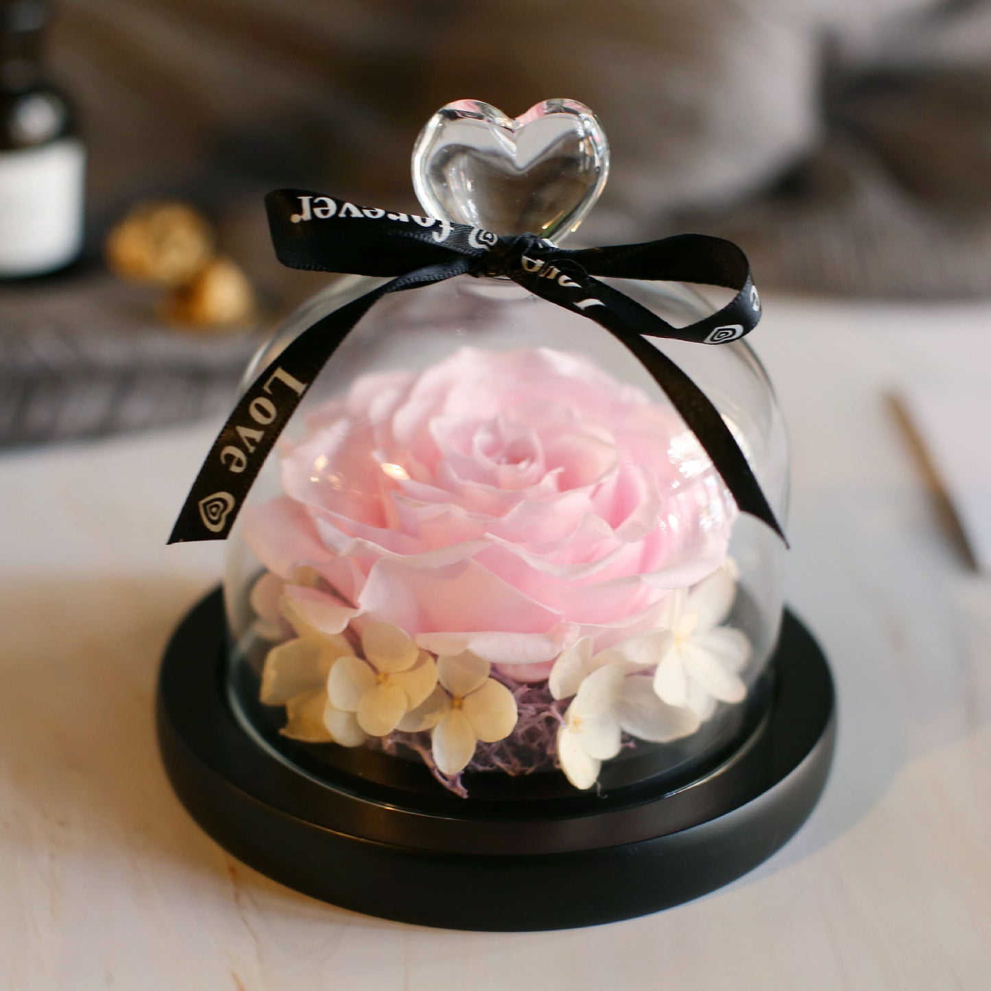 Coffret cadeau d'anniversaire pour la saint-valentin, couvercle en verre, grande Rose, fleur immortelle