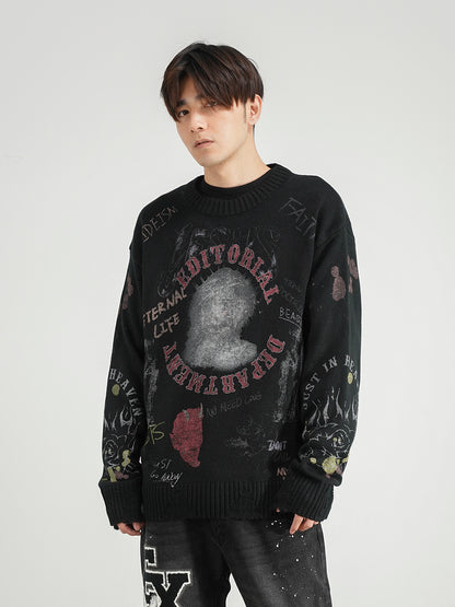 Pull ample imprimé, pull en tricot tendance nationale pour hommes et femmes