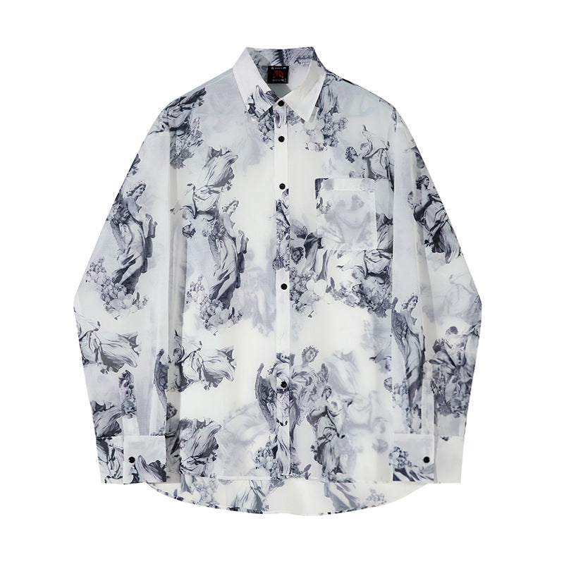 Thin Printed Shirt Men's Loose Ice Silk