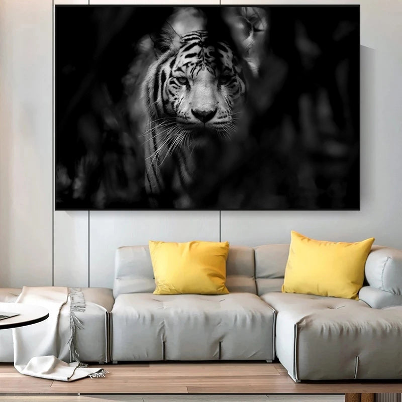 Peinture sur toile animale moderne, tête de tigre, affiches en noir et blanc