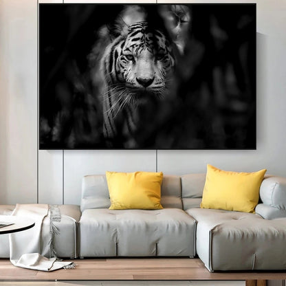 Pintura en lienzo de animales modernos, carteles en blanco y negro con cabeza de tigre