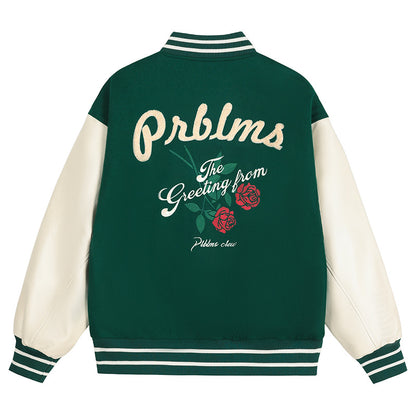 Chaqueta holgada de uniforme de béisbol con bordado de rosas